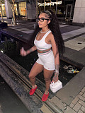 White Casual Women Printed Vest And Hot Shorts 2 Pieces Suits FC-1383