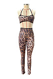 Sexy Leopard Print Women Push-up Crop Bras And Tight Pants 2 Pieces Suits FC-1329