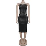 Super Sexy Strapless Off Shoulder Slim Package Hips Split Midi Club Dress BY-7475