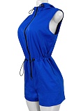 Women'S Zippered Sleeveless Drawstring Pocket Hooded Jumpsuit CH-25027