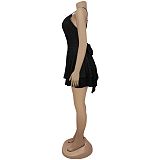 Hot Sexy Backless Straps V-neck Solid Color Tiered Short Dress BY-7472