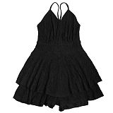Hot Sexy Backless Straps V-neck Solid Color Tiered Short Dress BY-7472