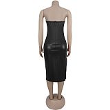Super Sexy Strapless Off Shoulder Slim Package Hips Split Midi Club Dress BY-7475