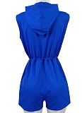 Women'S Zippered Sleeveless Drawstring Pocket Hooded Jumpsuit CH-25027