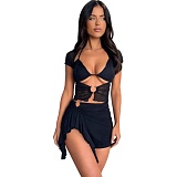 Sexy Print Mesh Lace-up Irregular Mini Skirt 2 Pieces Sets SHD-9787
