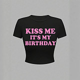 Round-neck Letter-printed Short-sleeved T-shirt Sweet Spicy For Street RS-ZB114671B