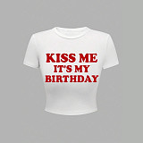 Round-neck Letter-printed Short-sleeved T-shirt Sweet Spicy For Street RS-ZB114671B