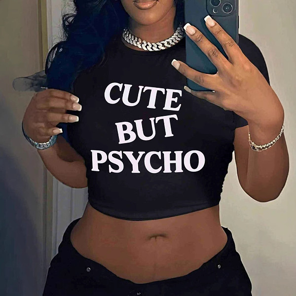 Printed Street Slimming Crop Top Short-sleeved T-shirt RS-ZB114554B