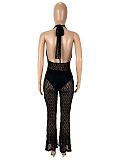 Black Lace Sexy Halter Deep-V Backless Women Tight Jumpsuit SHD-9779