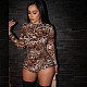 Fashion Leopard Print Women Long Sleeves Round Collar Tight Romper SHD-9735