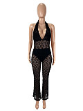 Black Lace Sexy Halter Deep-V Backless Women Tight Jumpsuit SHD-9779