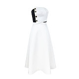 Sexy Strapless White Black Patchwork Crop Top With High-waist Long Skirts Women Sets ZS-0755