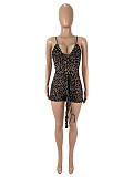 Sexy Leopard Print Hollow-out Lace-up Tight Rompers SHD-9775