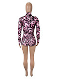 Fashion Leopard Print Women Long Sleeves Round Collar Tight Romper SHD-9735