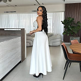 Sexy Strapless White Black Patchwork Crop Top With High-waist Long Skirts Women Sets ZS-0755