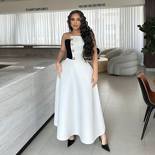 Sexy Strapless White Black Patchwork Crop Top With High-waist Long Skirts Women Sets ZS-0755