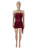 Sexy Strapless lace-up Tops And Tight Mini Skirt Women PU-leather 2 Pieces Sets SHD-9797