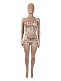 Super Sexy Strapless Leopard Print Irregular Crop Tops And Hot Shorts Women Sets SHD-9533