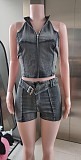 Sleeveless Zipper Short Top Belt Stretch Shorts Set RS-CS202532817