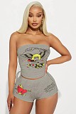 Printed Wrap Strapless Crop Top Shorts Outfits RS-XH502