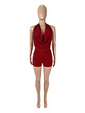 Hot Sexy Backless Halter Tops With Shorts Women Solid Color 2 Pieces Suits SHD-9525