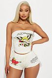 Printed Wrap Strapless Crop Top Shorts Outfits RS-XH502