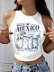 Mexico Wine Glass Beach Print Sleeveless Vest Hot Girl Summer WD-YH001