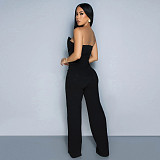 Black Sexy Strapless Irregular Women Tight Long Jumpsuit SHD-9723