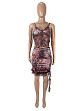 Sexy Straps Print Mesh Tops And Lace Mini Skirt Women Two Pieces Sets SHD-9786
