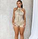 Sleeveless Zipper Short Top Belt Stretch Shorts Set RS-CS202532817