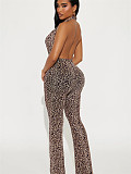 Super Sexy Backless Halter Leopard Print Women Long Jumpsuit SHD-9530