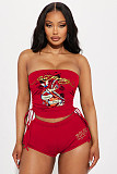 Printed Wrap Strapless Crop Top Shorts Outfits RS-XH502