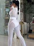 Hot Sexy Transparent Mesh Zipper Cardigant And Long Pants Women Suits SH-391418