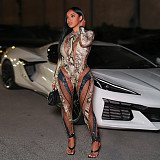 Stylish Print Women Long Sleeves Slim Bodysuit Pants Sets 2 Pieces DLS-K25S77067