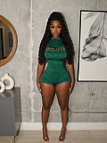 Personalized Letter Print Sexy Fitted Solid-color Short Women's 2 Pieces Set XS-K25L1035