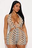 Stylish Print Halter Sleeveless Women Tight Rompers XS-K25L1007