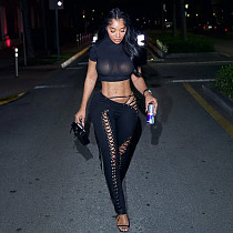 Super Sexy Backless Halter Crop Vest And Lace-up Pants Women Sets DLS-K24S77149 Super Sexy Backless Halter Crop Vest And Lace-up Pants Women Sets DLS-K24S77149