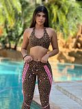 Hot Sexy Leopard Print Halter Crop Tops And Tight Long Pants Sporty Suits XS-K25L940