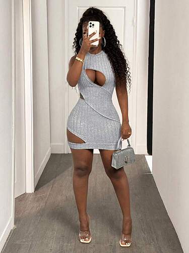 Hot Sexy Hollow-out Sleeveless Package Hips Mini Nightclub Dress XS-K25L461