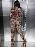 Sexy Hollow-out Leopard Print Women Long Sleeves Slim Tight Jumpsuit XS-K25L898