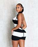 Hot Sexy Backless Stripes Halter Women Sleeveless Tight Romper XS-K25L937
