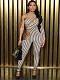 Women Stripes Hollow-out Single-sleeve Sexy Tight Jumpsuit XS-44903