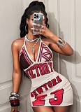 Fashion Sexy Printed Halter V-Neck Backless Dress XS-K25L646