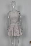 Tight Hot Girl Short Tank Top Pleated Skirt Set RS-XSL44560