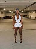 White Sexy Backless Halter Bodysuit With Hot Shorts Women Two Pieces Suits XS-K25L938