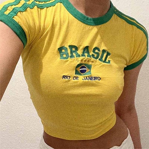 Crop Top Slim Sexy T-shirt Letters Short Tops WD-ZC120