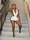 White Sexy Backless Halter Bodysuit With Hot Shorts Women Two Pieces Suits XS-K25L938