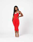 Red Women Backless Halter Sleeveless Vest Tight Jumpsuit XS-K25L752