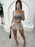 Tight Hot Girl Short Tank Top Pleated Skirt Set RS-XSL44560