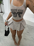 Tight Hot Girl Short Tank Top Pleated Skirt Set RS-XSL44560